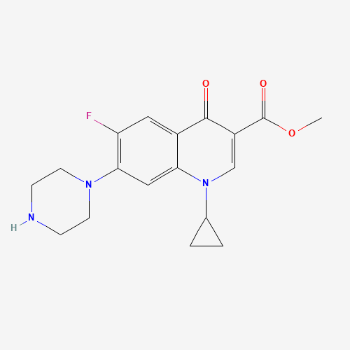 methyl 1-cyclopropyl-6-fluoro-4-oxo-7-piperazin-1-ylquinoline-3-carboxylate (CAS: 107884-23-1) - Chemical Structure and Molecular Formula 