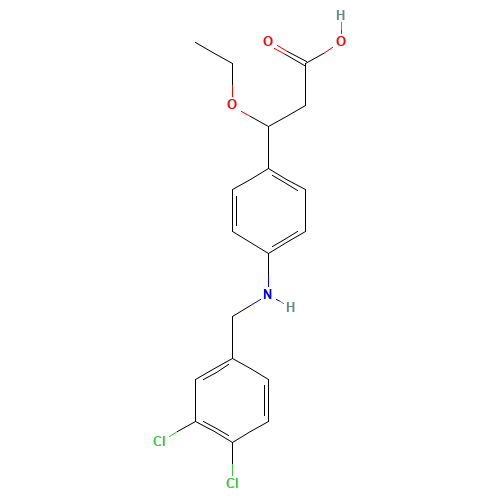 3-[4-[(3,4-dichlorophenyl)methylamino]phenyl]-3-ethoxypropanoic acid (CAS: 1202575-31-2) - Chemical Structure and Molecular Formula 