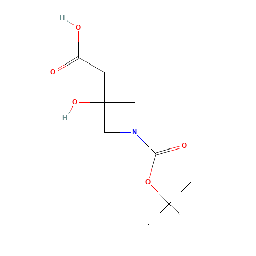 2-[3-hydroxy-1-[(2-methylpropan-2-yl)oxycarbonyl]azetidin-3-yl]acetic acid (CAS: 1154760-03-8) - Chemical Structure and Molecular Formula 
