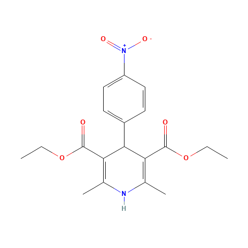 diethyl 2,6-dimethyl-4-(4-nitrophenyl)-1,4-dihydropyridine-3,5-dicarboxylate (CAS: 21881-54-9) - Chemical Structure and Molecular Formula 