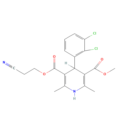 5-O-(2-cyanoethyl) 3-O-methyl 4-(2,3-dichlorophenyl)-2,6-dimethyl-1,4-dihydropyridine-3,5-dicarboxylate (CAS: 110962-94-2) - Chemical Structure and Molecular Formula 