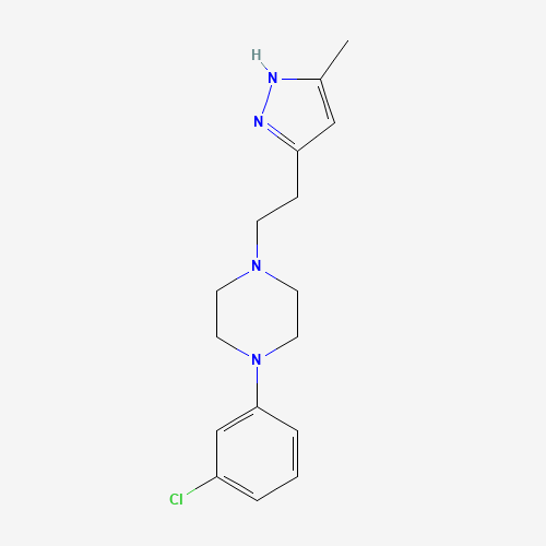 1-(3-chlorophenyl)-4-[2-(5-methyl-1H-pyrazol-3-yl)ethyl]piperazine (CAS: 20326-12-9) - Chemical Structure and Molecular Formula 