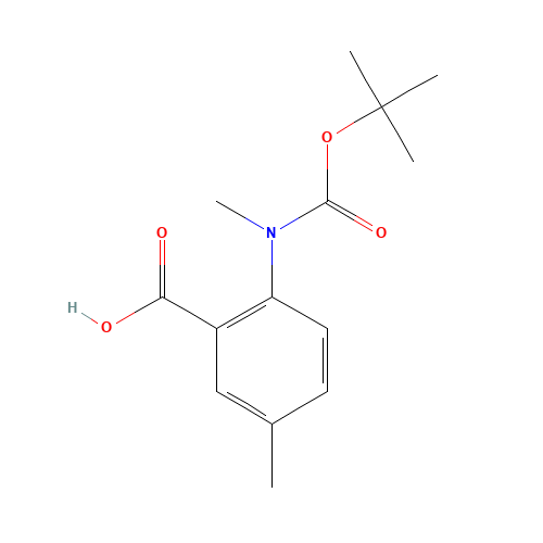 5-methyl-2-[methyl-[(2-methylpropan-2-yl)oxycarbonyl]amino]benzoic acid (CAS: 886362-46-5) - Chemical Structure and Molecular Formula 