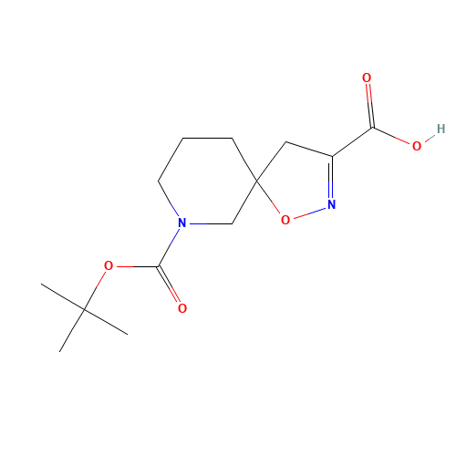 9-[(2-methylpropan-2-yl)oxycarbonyl]-1-oxa-2,9-diazaspiro[4.5]dec-2-ene-3-carboxylic acid (CAS: 1160247-01-7) - Chemical Structure and Molecular Formula 