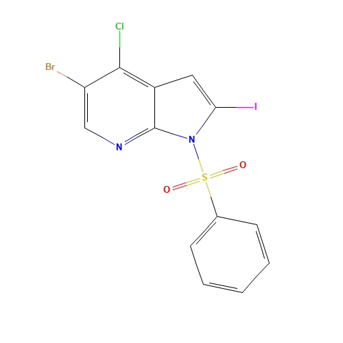 1-(benzenesulfonyl)-5-bromo-4-chloro-2-iodopyrrolo[2,3-b]pyridine (CAS: 876343-79-2) - Chemical Structure and Molecular Formula 