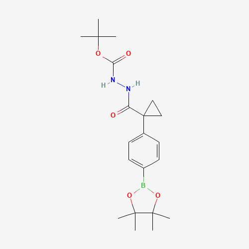 tert-butyl N-[[1-[4-(4,4,5,5-tetramethyl-1,3,2-dioxaborolan-2-yl)phenyl]cyclopropanecarbonyl]amino]carbamate (CAS: 1403396-71-3) - Chemical Structure and Molecular Formula 