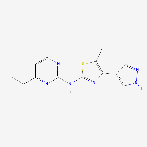 5-methyl-N-(4-propan-2-ylpyrimidin-2-yl)-4-(1H-pyrazol-4-yl)-1,3-thiazol-2-amine (CAS: 1235313-18-4) - Chemical Structure and Molecular Formula 