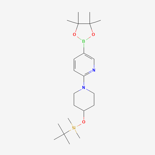 tert-butyl-dimethyl-[1-[5-(4,4,5,5-tetramethyl-1,3,2-dioxaborolan-2-yl)pyridin-2-yl]piperidin-4-yl]oxysilane (CAS: 1020658-62-1) - Chemical Structure and Molecular Formula 