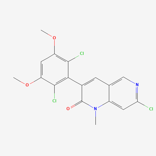 7-chloro-3-(2,6-dichloro-3,5-dimethoxyphenyl)-1-methyl-1,6-naphthyridin-2-one (CAS: 1538605-21-8) - Chemical Structure and Molecular Formula 