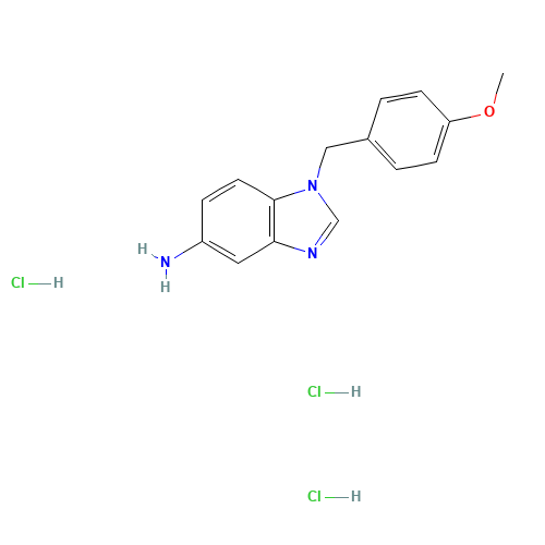 1-[(4-methoxyphenyl)methyl]benzimidazol-5-amine;trihydrochloride (CAS: 177843-57-1) - Chemical Structure and Molecular Formula 