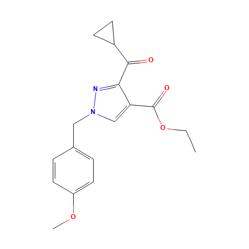 ethyl 3-(cyclopropanecarbonyl)-1-[(4-methoxyphenyl)methyl]pyrazole-4-carboxylate (CAS: 1235314-09-6) - Related Chemical Product