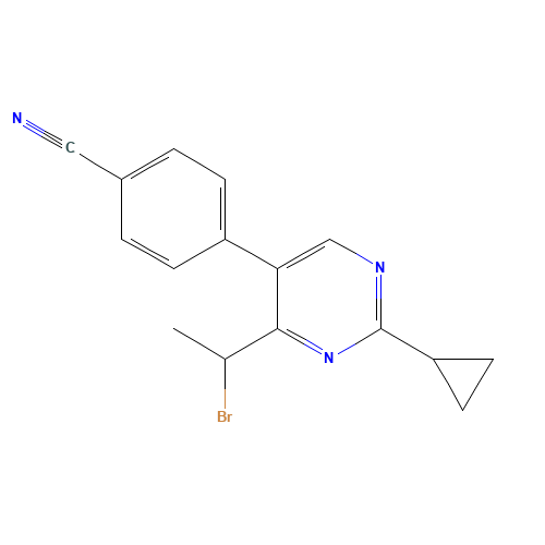 4-[4-(1-bromoethyl)-2-cyclopropylpyrimidin-5-yl]benzonitrile (CAS: 918422-31-8) - Chemical Structure and Molecular Formula 