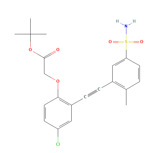 tert-butyl 2-[4-chloro-2-[2-(2-methyl-5-sulfamoylphenyl)ethynyl]phenoxy]acetate (CAS: 1240288-21-4) - Chemical Structure and Molecular Formula 