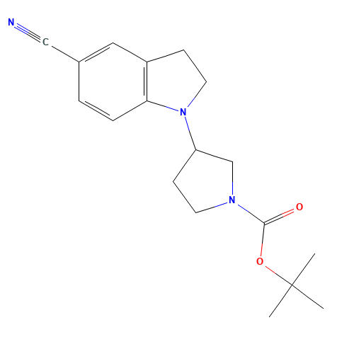 tert-butyl 3-(5-cyano-2,3-dihydroindol-1-yl)pyrrolidine-1-carboxylate (CAS: 1360095-67-5) - Chemical Structure and Molecular Formula 