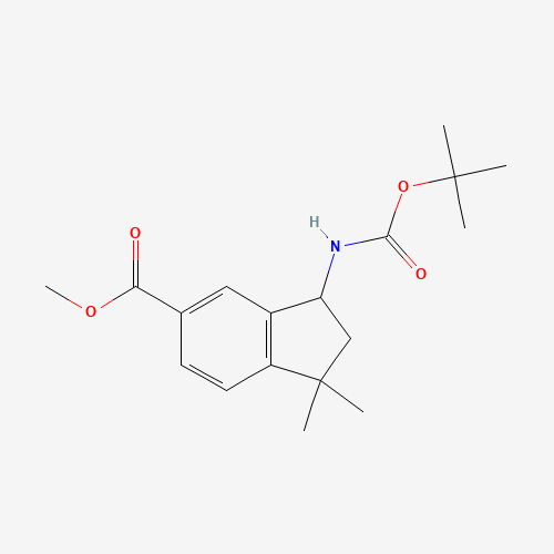 methyl 1,1-dimethyl-3-[(2-methylpropan-2-yl)oxycarbonylamino]-2,3-dihydroindene-5-carboxylate (CAS: 1246505-85-0) - Chemical Structure and Molecular Formula 