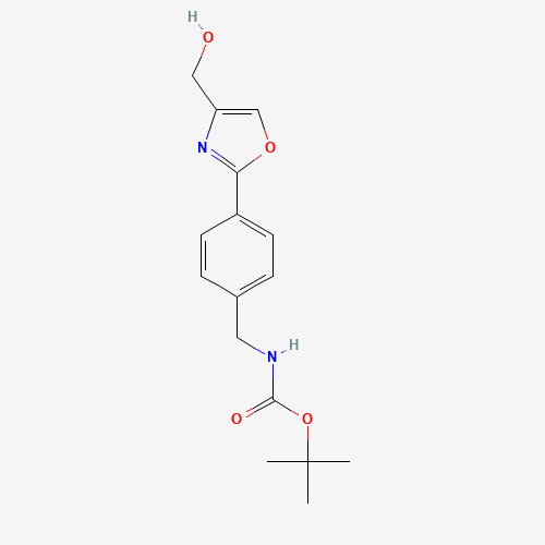 tert-butyl N-[[4-[4-(hydroxymethyl)-1,3-oxazol-2-yl]phenyl]methyl]carbamate (CAS: 886363-38-8) - Chemical Structure and Molecular Formula 