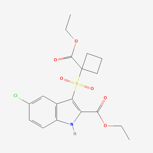 ethyl 5-chloro-3-(1-ethoxycarbonylcyclobutyl)sulfonyl-1H-indole-2-carboxylate (CAS: 1202642-16-7) - Chemical Structure and Molecular Formula 