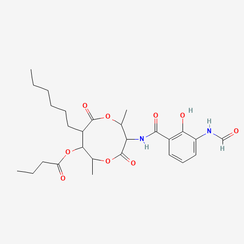 [3-[(3-formamido-2-hydroxybenzoyl)amino]-8-hexyl-2,6-dimethyl-4,9-dioxo-1,5-dioxonan-7-yl] butanoate (CAS: 27220-57-1) - Related Chemical Product