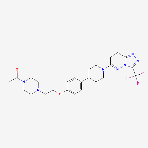 1-[4-[2-[4-[1-[3-(trifluoromethyl)-7,8-dihydro-[1,2,4]triazolo[4,3-b]pyridazin-6-yl]piperidin-4-yl]phenoxy]ethyl]piperazin-1-yl]ethanone (CAS: 1240299-33-5) - Chemical Structure and Molecular Formula 