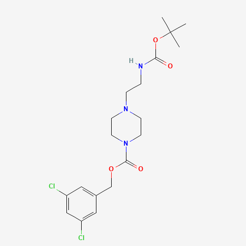 (3,5-dichlorophenyl)methyl 4-[2-[(2-methylpropan-2-yl)oxycarbonylamino]ethyl]piperazine-1-carboxylate (CAS: 1613513-34-0) - Chemical Structure and Molecular Formula 