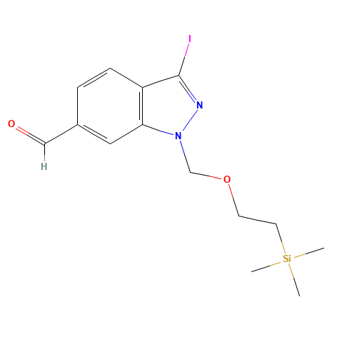 3-iodo-1-(2-trimethylsilylethoxymethyl)indazole-6-carbaldehyde (CAS: 1168720-53-3) - Chemical Structure and Molecular Formula 