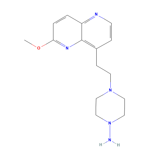 4-[2-(6-methoxy-1,5-naphthyridin-4-yl)ethyl]piperazin-1-amine (CAS: 877177-26-9) - Chemical Structure and Molecular Formula 
