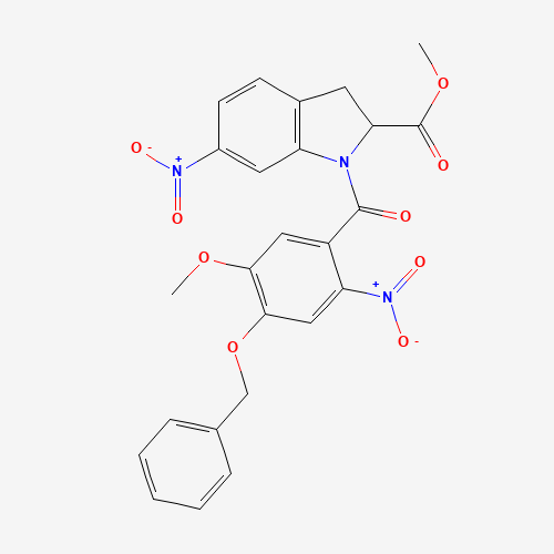 methyl 1-(5-methoxy-2-nitro-4-phenylmethoxybenzoyl)-6-nitro-2,3-dihydroindole-2-carboxylate (CAS: 1239587-81-5) - Chemical Structure and Molecular Formula 