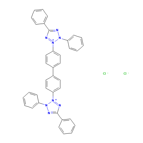 2-[4-[4-(3,5-diphenyltetrazol-2-ium-2-yl)phenyl]phenyl]-3,5-diphenyltetrazol-2-ium;dichloride (CAS: 298-95-3) - Chemical Structure and Molecular Formula 