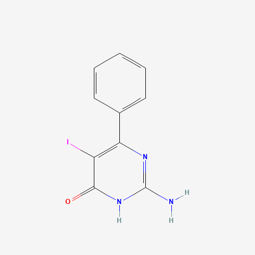 2-amino-5-iodo-6-phenyl-1H-pyrimidin-4-one (CAS: 72943-43-2) - Chemical Structure and Molecular Formula 