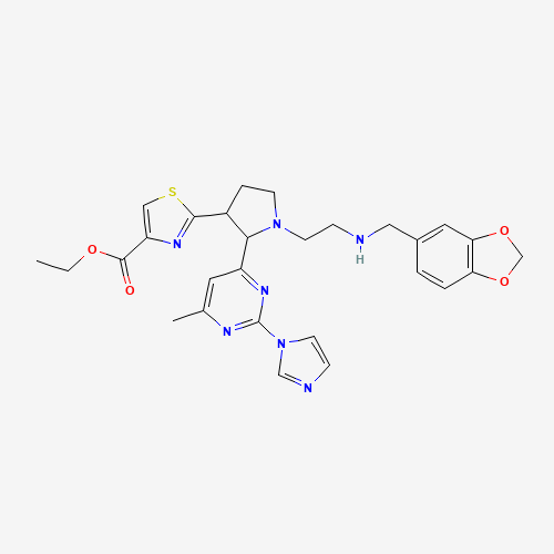 ethyl 2-[1-[2-(1,3-benzodioxol-5-ylmethylamino)ethyl]-2-(2-imidazol-1-yl-6-methylpyrimidin-4-yl)pyrrolidin-3-yl]-1,3-thiazole-4-carboxylate (CAS: 888313-42-6) - Related Chemical Product
