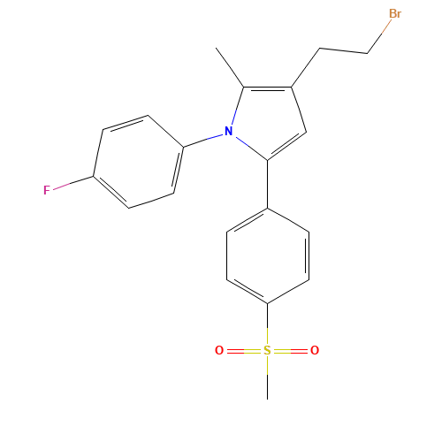 3-(2-bromoethyl)-1-(4-fluorophenyl)-2-methyl-5-(4-methylsulfonylphenyl)pyrrole (CAS: 1005451-99-9) - Chemical Structure and Molecular Formula 