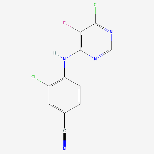 3-chloro-4-[(6-chloro-5-fluoropyrimidin-4-yl)amino]benzonitrile (CAS: 1147558-27-7) - Chemical Structure and Molecular Formula 