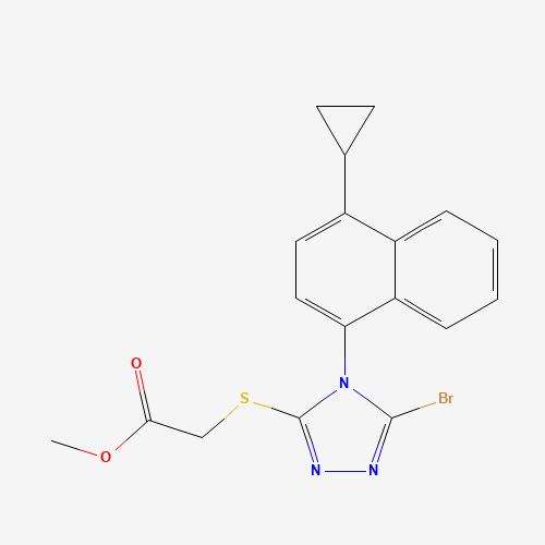 methyl 2-[[5-bromo-4-(4-cyclopropylnaphthalen-1-yl)-1,2,4-triazol-3-yl]sulfanyl]acetate (CAS: 878671-99-9) - Chemical Structure and Molecular Formula 