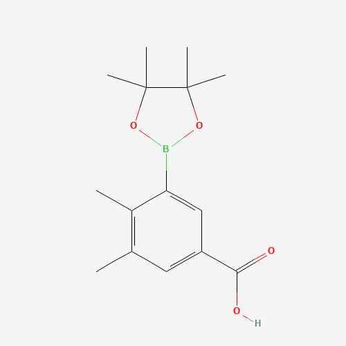 3,4-dimethyl-5-(4,4,5,5-tetramethyl-1,3,2-dioxaborolan-2-yl)benzoic acid (CAS: 1268350-47-5) - Chemical Structure and Molecular Formula 
