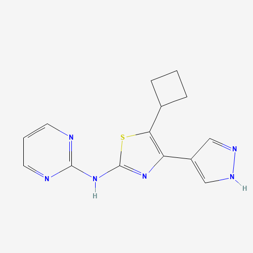 5-cyclobutyl-4-(1H-pyrazol-4-yl)-N-pyrimidin-2-yl-1,3-thiazol-2-amine (CAS: 1235313-49-1) - Chemical Structure and Molecular Formula 