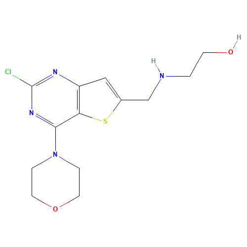 2-[(2-chloro-4-morpholin-4-ylthieno[3,2-d]pyrimidin-6-yl)methylamino]ethanol (CAS: 1235450-59-5) - Chemical Structure and Molecular Formula 