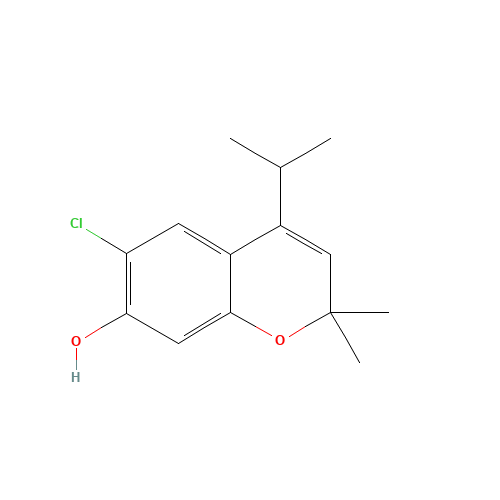 6-chloro-2,2-dimethyl-4-propan-2-ylchromen-7-ol (CAS: 653563-89-4) - Chemical Structure and Molecular Formula 