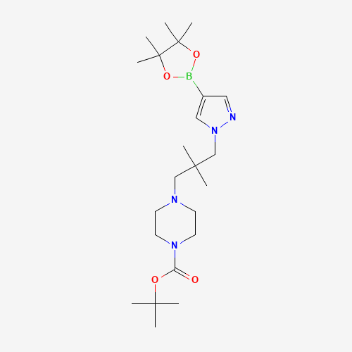 tert-butyl 4-[2,2-dimethyl-3-[4-(4,4,5,5-tetramethyl-1,3,2-dioxaborolan-2-yl)pyrazol-1-yl]propyl]piperazine-1-carboxylate (CAS: 1605299-29-3) - Chemical Structure and Molecular Formula 