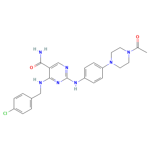 2-[4-(4-acetylpiperazin-1-yl)anilino]-4-[(4-chlorophenyl)methylamino]pyrimidine-5-carboxamide (CAS: 1198300-14-9) - Related Chemical Product
