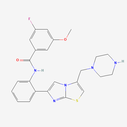 3-fluoro-5-methoxy-N-[2-[3-(piperazin-1-ylmethyl)imidazo[2,1-b][1,3]thiazol-6-yl]phenyl]benzamide (CAS: 925437-64-5) - Chemical Structure and Molecular Formula 