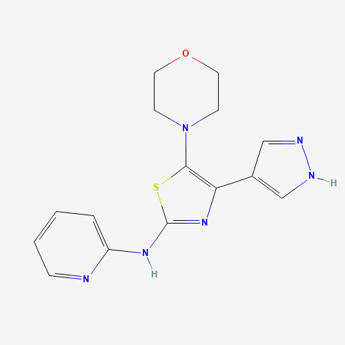 5-morpholin-4-yl-4-(1H-pyrazol-4-yl)-N-pyridin-2-yl-1,3-thiazol-2-amine (CAS: 1235312-49-8) - Chemical Structure and Molecular Formula 