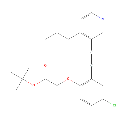 tert-butyl 2-[4-chloro-2-[2-[4-(2-methylpropyl)pyridin-3-yl]ethynyl]phenoxy]acetate (CAS: 1240287-16-4) - Chemical Structure and Molecular Formula 