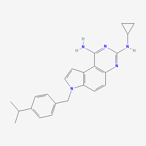 3-N-cyclopropyl-7-[(4-propan-2-ylphenyl)methyl]pyrrolo[3,2-f]quinazoline-1,3-diamine;dihydrochloride (CAS: 245520-69-8) - Chemical Structure and Molecular Formula 