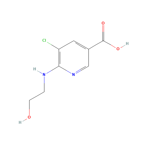 5-chloro-6-(2-hydroxyethylamino)pyridine-3-carboxylic acid (CAS: 1146550-17-5) - Chemical Structure and Molecular Formula 