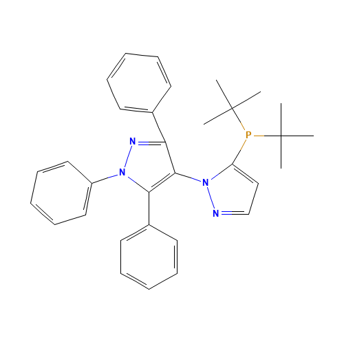 ditert-butyl-[2-(1,3,5-triphenylpyrazol-4-yl)pyrazol-3-yl]phosphane (CAS: 894086-00-1) - Chemical Structure and Molecular Formula 