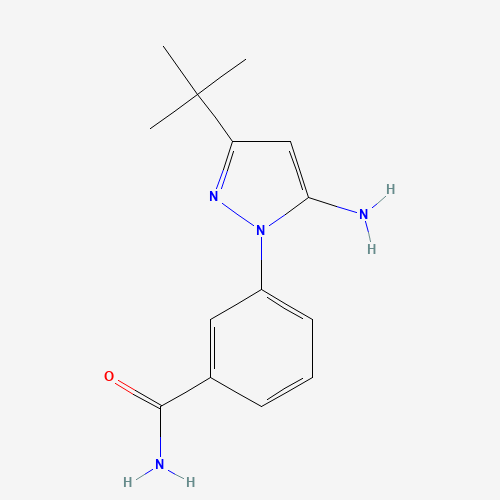 3-(5-amino-3-tert-butylpyrazol-1-yl)benzamide (CAS: 897373-27-2) - Chemical Structure and Molecular Formula 