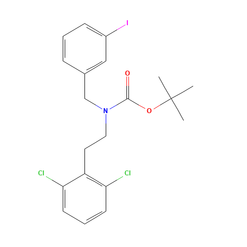 tert-butyl N-[2-(2,6-dichlorophenyl)ethyl]-N-[(3-iodophenyl)methyl]carbamate (CAS: 950502-27-9) - Chemical Structure and Molecular Formula 