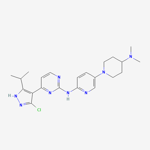 4-(3-chloro-5-propan-2-yl-1H-pyrazol-4-yl)-N-[5-[4-(dimethylamino)piperidin-1-yl]pyridin-2-yl]pyrimidin-2-amine (CAS: 1256963-02-6) - Chemical Structure and Molecular Formula 