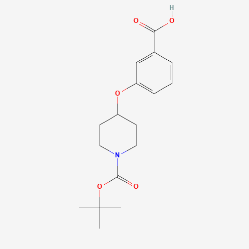 3-[1-[(2-methylpropan-2-yl)oxycarbonyl]piperidin-4-yl]oxybenzoic acid (CAS: 250681-69-7) - Chemical Structure and Molecular Formula 