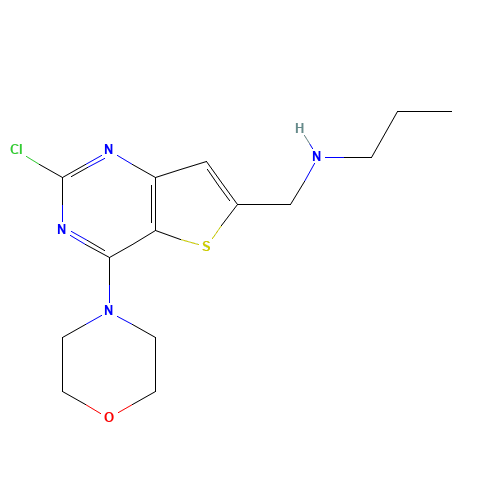 N-[(2-chloro-4-morpholin-4-ylthieno[3,2-d]pyrimidin-6-yl)methyl]propan-1-amine (CAS: 1235450-53-9) - Chemical Structure and Molecular Formula 